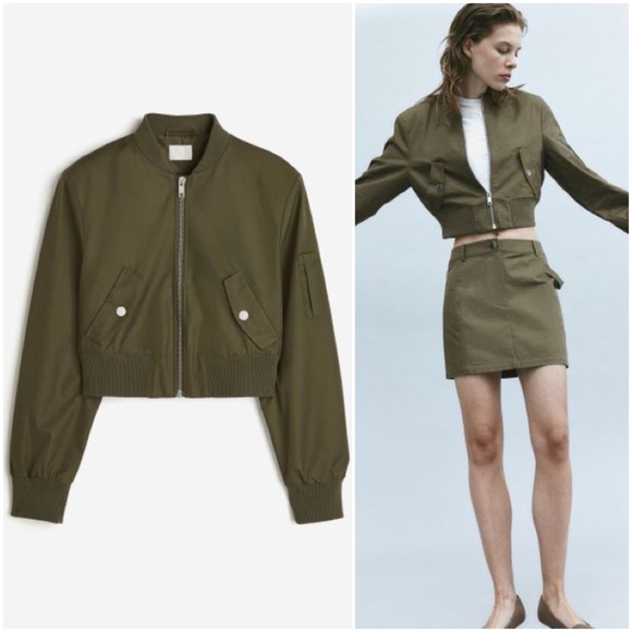 Green Shoulder Pad Bomber Jacket (S, L) - Picture 1 of 7